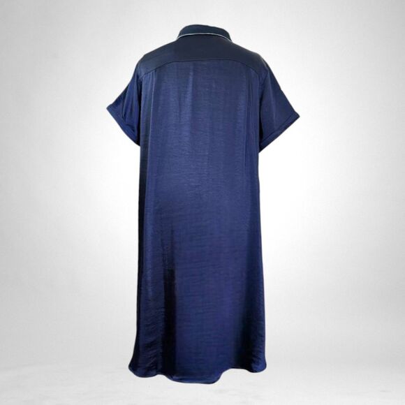 WILDFANG The Empower Satin Shirt Shift Dress Navy Blue, NWT! Size XL - Picture 3 of 9